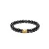 Small Grey And Black Jadeite Jade Bead Bracelet With 24k Gold Ingot - 7mm