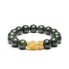 Mens Dark Green Jadeite Jade Bead Bracelet With 24K Gold Pixiu -Jayde Jewelry Outlet Mens Dark Green Jade Bracelet 24K Gold Pixiu 92070133