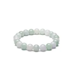 Pale Green And White Jadeite Jade Bead Bracelet - 9mm