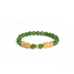 Double Fortune Pixiu Jade Bracelet With 999 Gold