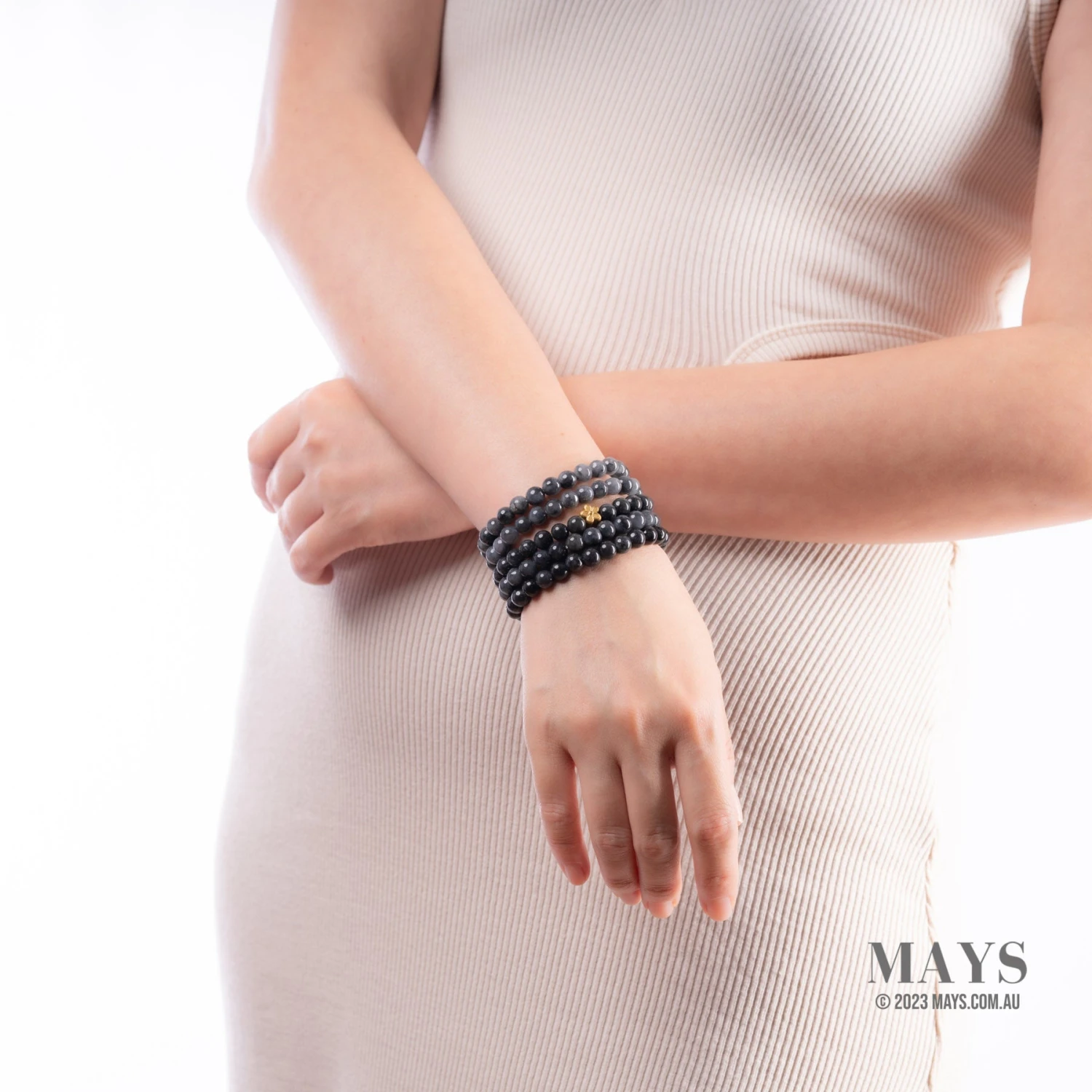 Small Grey And Black Jadeite Jade Bead Bracelet - 7mm 7 Small Grey And Black Jadeite Jade Bead Bracelet - 7mm - Image 5